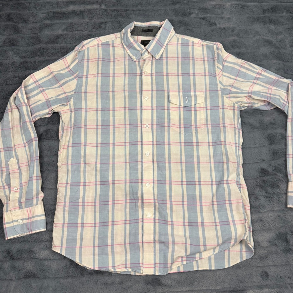 J.Crew Mens Slim Fit Plaid Button Down Shirt Blue Pink White Cotton A4715 L